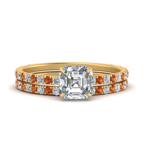 three-quarter-asscher-cut-diamond-gallery-bridal-ring-set-with-orange-sapphire-in-FD9168ASGSAORANGLE3-NL-YG