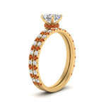 Load image into Gallery viewer, three-quarter-asscher-cut-diamond-gallery-bridal-ring-set-with-orange-sapphire-in-FD9168ASGSAORANGLE3-NL-YG
