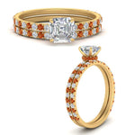 Load image into Gallery viewer, three-quarter-asscher-cut-diamond-gallery-bridal-ring-set-with-orange-sapphire-in-FD9168ASGSAORANGLE3-NL-YG
