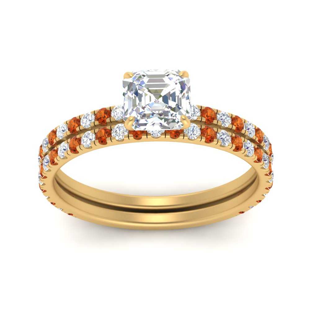 three-quarter-asscher-cut-diamond-gallery-bridal-ring-set-with-orange-sapphire-in-FD9168ASGSAORANGLE3-NL-YG