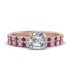 Load image into Gallery viewer, three-quarter-asscher-cut-diamond-gallery-bridal-ring-set-with-pink-sapphire-in-FD9168ASGSADRPIANGLE3-NL-RG