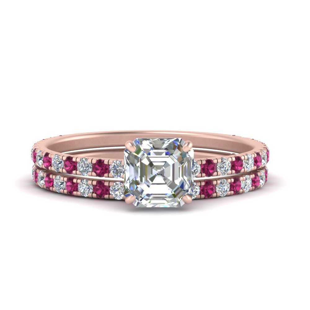 three-quarter-asscher-cut-diamond-gallery-bridal-ring-set-with-pink-sapphire-in-FD9168ASGSADRPIANGLE3-NL-RG