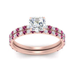 Load image into Gallery viewer, three-quarter-asscher-cut-diamond-gallery-bridal-ring-set-with-pink-sapphire-in-FD9168ASGSADRPIANGLE3-NL-RG