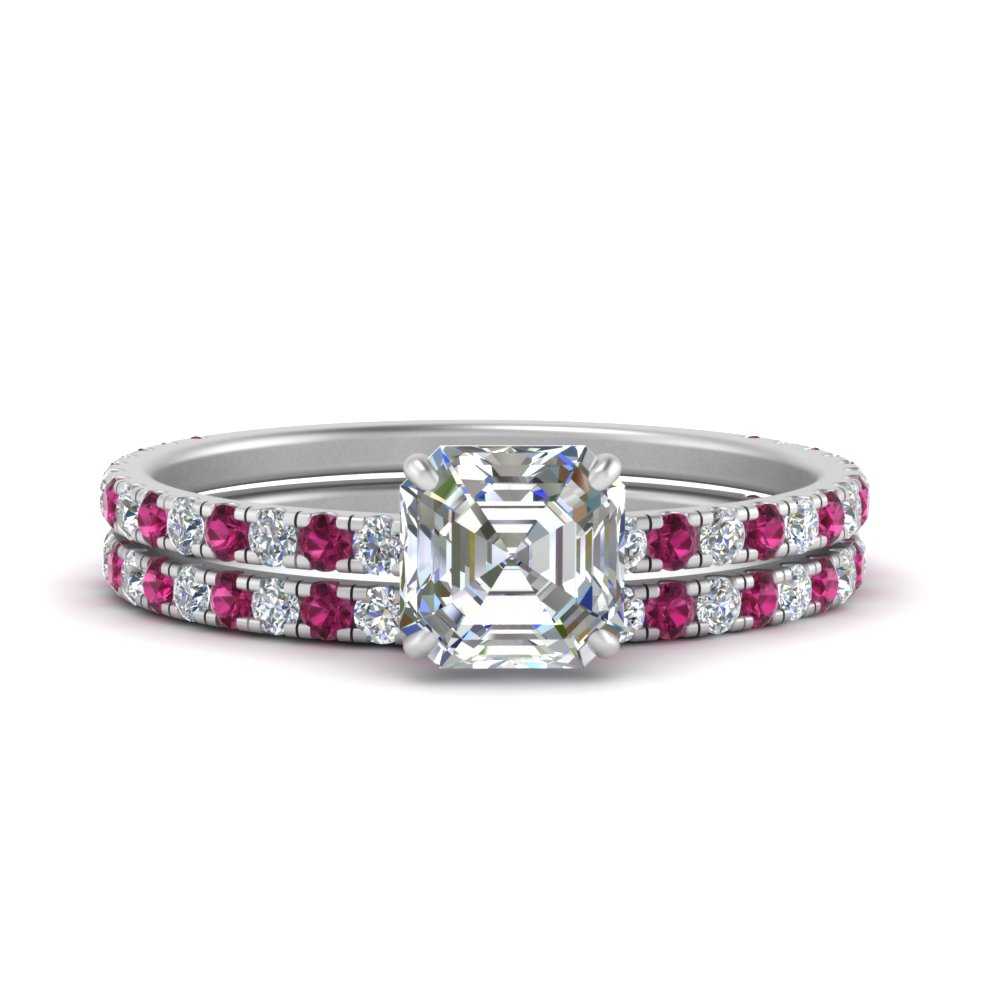 three-quarter-asscher-cut-diamond-gallery-bridal-ring-set-with-pink-sapphire-in-FD9168ASGSADRPIANGLE3-NL-WG