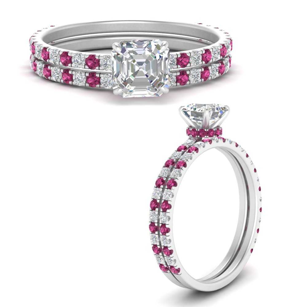 three-quarter-asscher-cut-diamond-gallery-bridal-ring-set-with-pink-sapphire-in-FD9168ASGSADRPIANGLE3-NL-WG