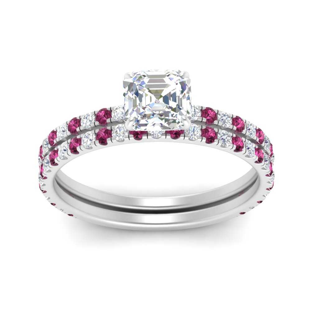 three-quarter-asscher-cut-diamond-gallery-bridal-ring-set-with-pink-sapphire-in-FD9168ASGSADRPIANGLE3-NL-WG