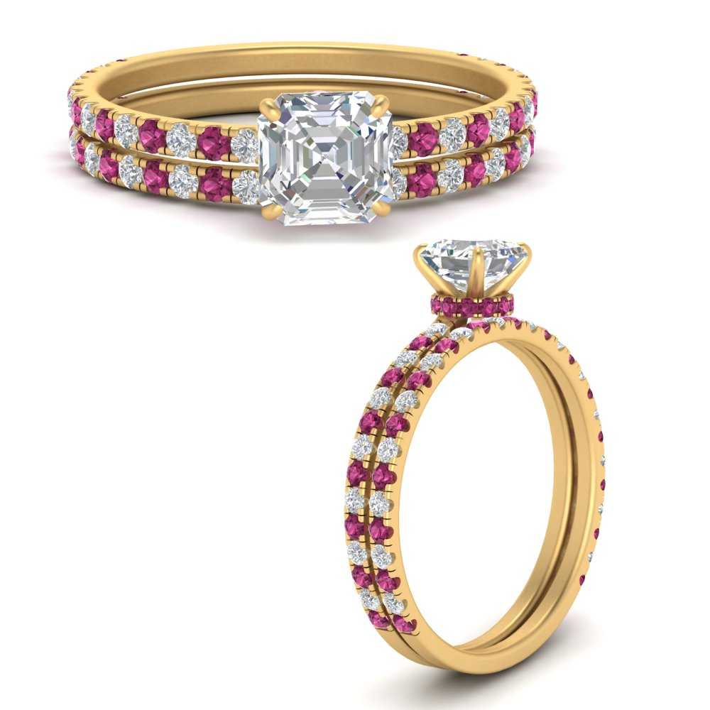 three-quarter-asscher-cut-diamond-gallery-bridal-ring-set-with-pink-sapphire-in-FD9168ASGSADRPIANGLE3-NL-YG