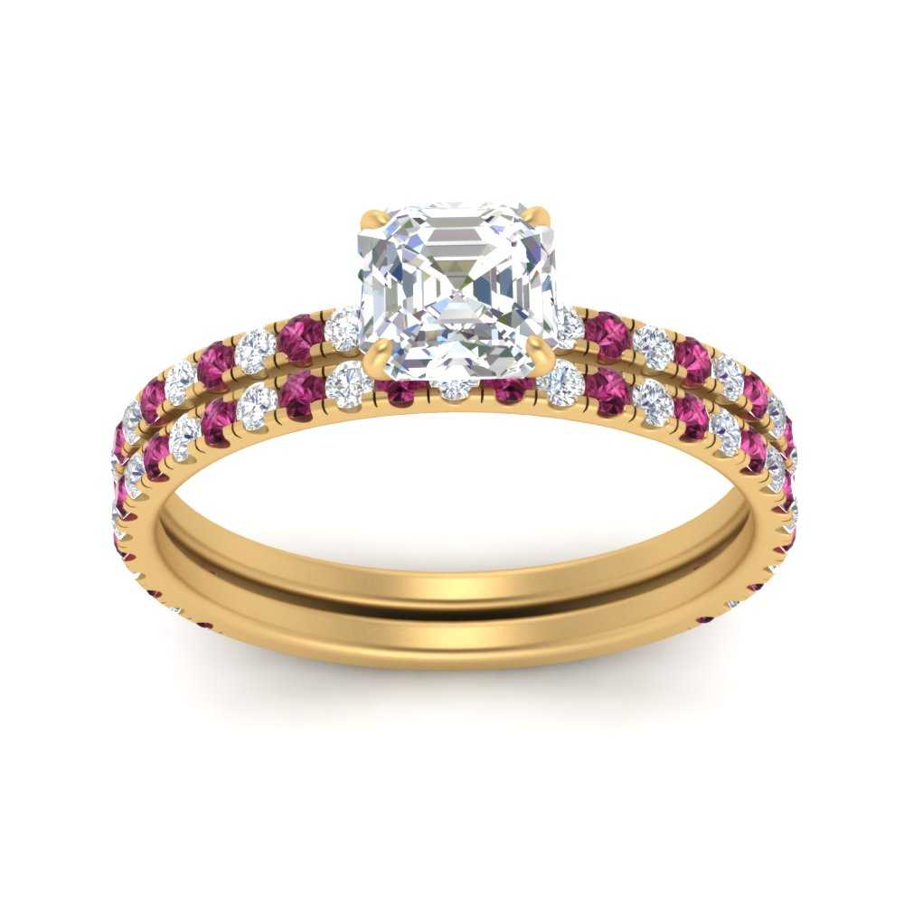 three-quarter-asscher-cut-diamond-gallery-bridal-ring-set-with-pink-sapphire-in-FD9168ASGSADRPIANGLE3-NL-YG