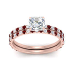 Load image into Gallery viewer, three-quarter-asscher-cut-diamond-gallery-bridal-ring-set-with-ruby-in-FD9168ASGRUDRANGLE3-NL-RG