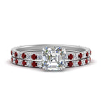Load image into Gallery viewer, three-quarter-asscher-cut-diamond-gallery-bridal-ring-set-with-ruby-in-FD9168ASGRUDRANGLE3-NL-WG