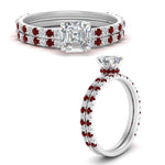Load image into Gallery viewer, three-quarter-asscher-cut-diamond-gallery-bridal-ring-set-with-ruby-in-FD9168ASGRUDRANGLE3-NL-WG
