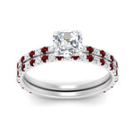 Load image into Gallery viewer, three-quarter-asscher-cut-diamond-gallery-bridal-ring-set-with-ruby-in-FD9168ASGRUDRANGLE3-NL-WG
