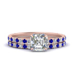 Load image into Gallery viewer, three-quarter-asscher-cut-diamond-gallery-bridal-ring-set-with-sapphire-in-FD9168ASGSABLANGLE3-NL-RG