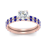 Load image into Gallery viewer, three-quarter-asscher-cut-diamond-gallery-bridal-ring-set-with-sapphire-in-FD9168ASGSABLANGLE3-NL-RG
