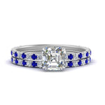Load image into Gallery viewer, three-quarter-asscher-cut-diamond-gallery-bridal-ring-set-with-sapphire-in-FD9168ASGSABLANGLE3-NL-WG
