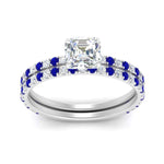 Load image into Gallery viewer, three-quarter-asscher-cut-diamond-gallery-bridal-ring-set-with-sapphire-in-FD9168ASGSABLANGLE3-NL-WG
