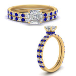 Load image into Gallery viewer, three-quarter-asscher-cut-diamond-gallery-bridal-ring-set-with-sapphire-in-FD9168ASGSABLANGLE3-NL-YG
