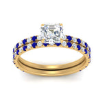 Load image into Gallery viewer, three-quarter-asscher-cut-diamond-gallery-bridal-ring-set-with-sapphire-in-FD9168ASGSABLANGLE3-NL-YG
