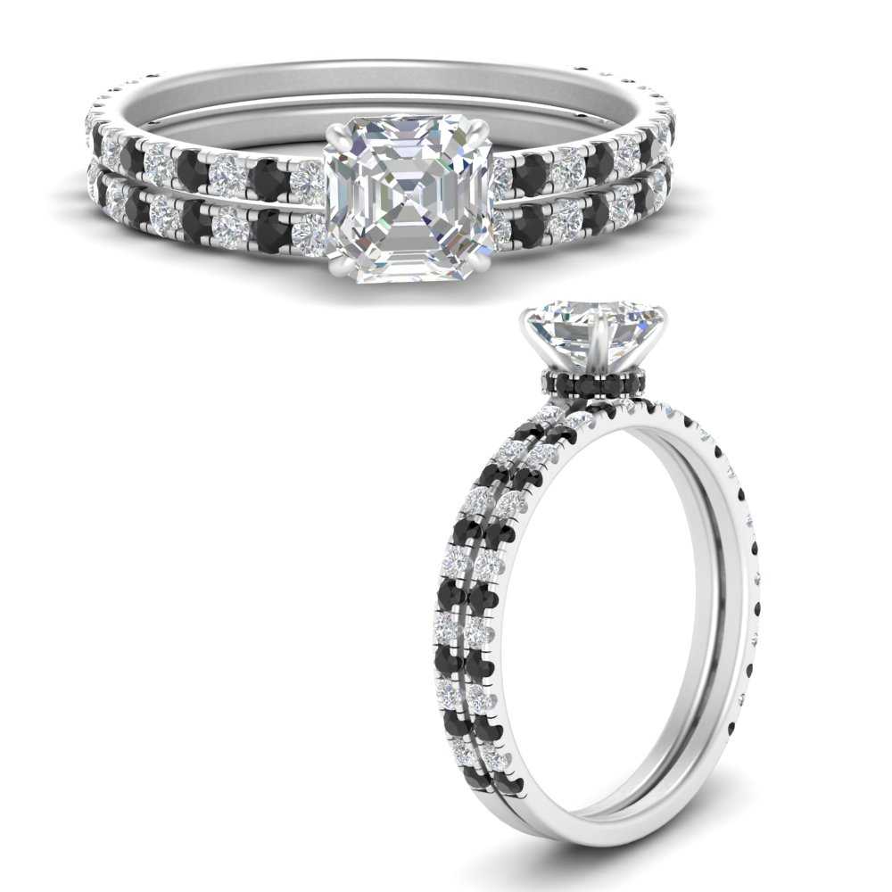 three-quarter-asscher-cut-gallery-bridal-ring-set-with-black-diamond-in-FD9168ASGBLACKANGLE3-NL-WG