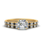Load image into Gallery viewer, three-quarter-asscher-cut-gallery-bridal-ring-set-with-black-diamond-in-FD9168ASGBLACKANGLE3-NL-YG

