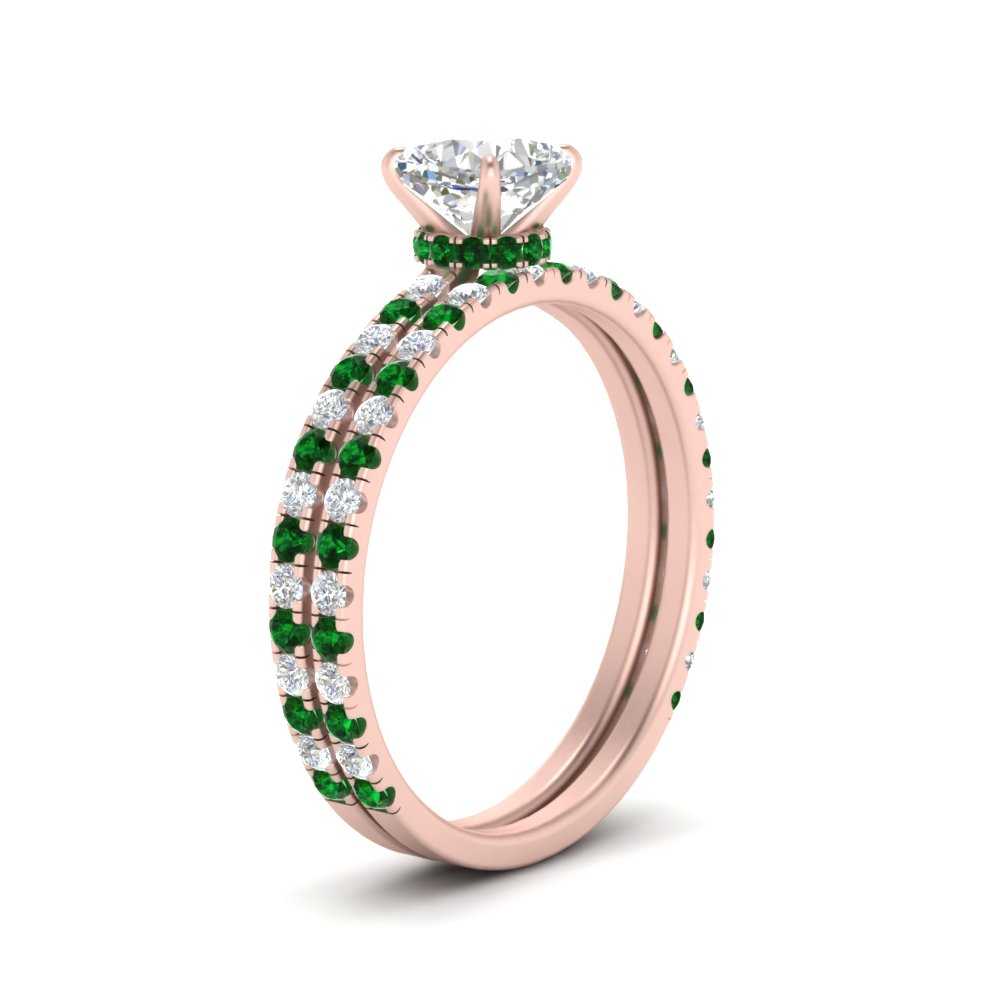 three-quarter-cushion-cut-diamond-gallery-bridal-ring-set-with-emerald-in-FD9168CUGEMGRANGLE3-NL-RG