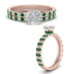Load image into Gallery viewer, three-quarter-cushion-cut-diamond-gallery-bridal-ring-set-with-emerald-in-FD9168CUGEMGRANGLE3-NL-RG
