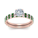 Load image into Gallery viewer, three-quarter-cushion-cut-diamond-gallery-bridal-ring-set-with-emerald-in-FD9168CUGEMGRANGLE3-NL-RG
