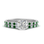 Load image into Gallery viewer, three-quarter-cushion-cut-diamond-gallery-bridal-ring-set-with-emerald-in-FD9168CUGEMGRANGLE3-NL-WG

