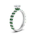 Load image into Gallery viewer, three-quarter-cushion-cut-diamond-gallery-bridal-ring-set-with-emerald-in-FD9168CUGEMGRANGLE3-NL-WG