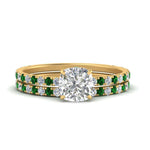 Load image into Gallery viewer, three-quarter-cushion-cut-diamond-gallery-bridal-ring-set-with-emerald-in-FD9168CUGEMGRANGLE3-NL-YG

