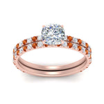Load image into Gallery viewer, three-quarter-cushion-cut-diamond-gallery-bridal-ring-set-with-orange-sapphire-in-FD9168CUGSAORANGLE3-NL-RG
