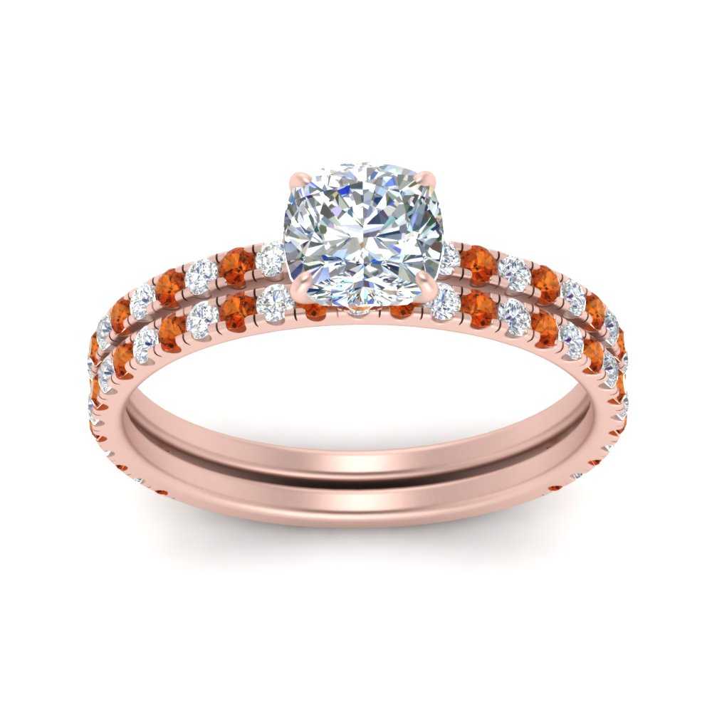 three-quarter-cushion-cut-diamond-gallery-bridal-ring-set-with-orange-sapphire-in-FD9168CUGSAORANGLE3-NL-RG