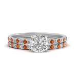 Load image into Gallery viewer, three-quarter-cushion-cut-diamond-gallery-bridal-ring-set-with-orange-sapphire-in-FD9168CUGSAORANGLE3-NL-WG
