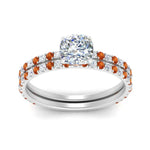 Load image into Gallery viewer, three-quarter-cushion-cut-diamond-gallery-bridal-ring-set-with-orange-sapphire-in-FD9168CUGSAORANGLE3-NL-WG
