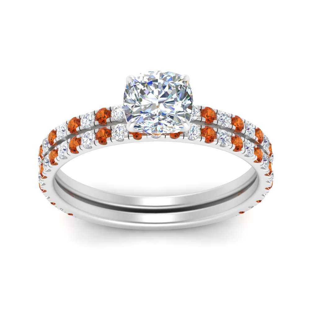 three-quarter-cushion-cut-diamond-gallery-bridal-ring-set-with-orange-sapphire-in-FD9168CUGSAORANGLE3-NL-WG