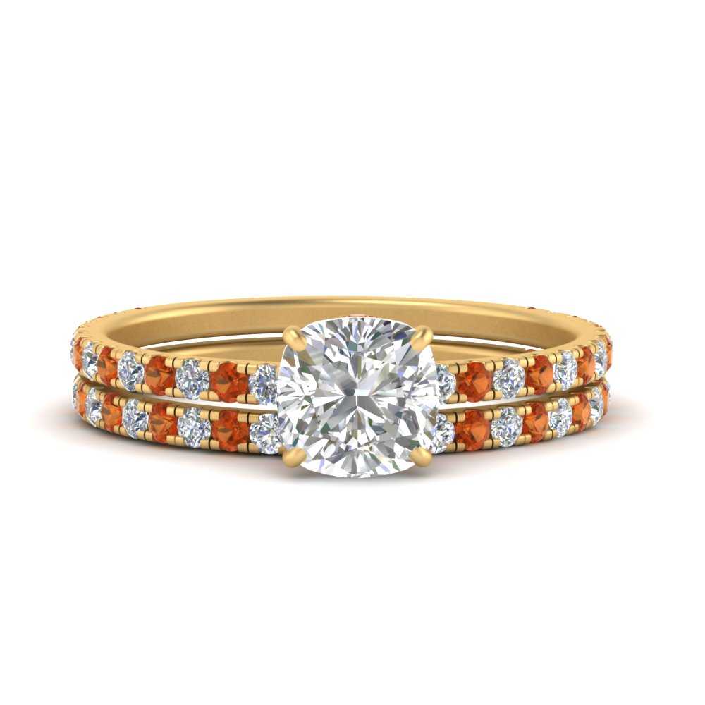 three-quarter-cushion-cut-diamond-gallery-bridal-ring-set-with-orange-sapphire-in-FD9168CUGSAORANGLE3-NL-YG