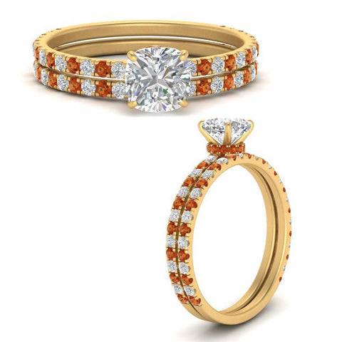 three-quarter-cushion-cut-diamond-gallery-bridal-ring-set-with-orange-sapphire-in-FD9168CUGSAORANGLE3-NL-YG
