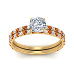 Load image into Gallery viewer, three-quarter-cushion-cut-diamond-gallery-bridal-ring-set-with-orange-sapphire-in-FD9168CUGSAORANGLE3-NL-YG

