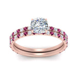 Load image into Gallery viewer, three-quarter-cushion-cut-diamond-gallery-bridal-ring-set-with-pink-sapphire-in-FD9168CUGSADRPIANGLE3-NL-RG
