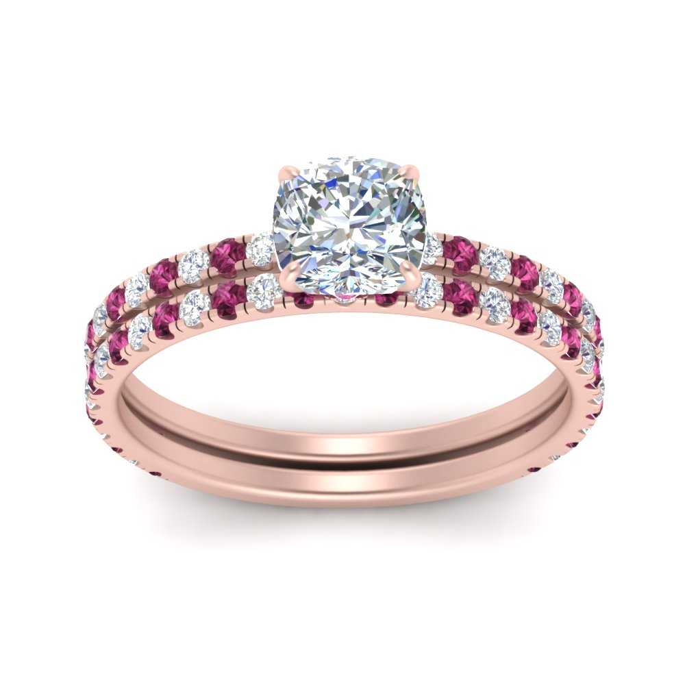 three-quarter-cushion-cut-diamond-gallery-bridal-ring-set-with-pink-sapphire-in-FD9168CUGSADRPIANGLE3-NL-RG