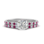 Load image into Gallery viewer, three-quarter-cushion-cut-diamond-gallery-bridal-ring-set-with-pink-sapphire-in-FD9168CUGSADRPIANGLE3-NL-WG