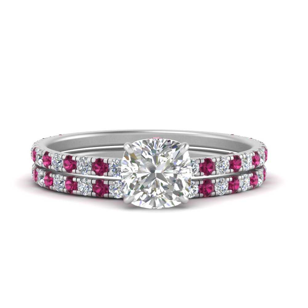 three-quarter-cushion-cut-diamond-gallery-bridal-ring-set-with-pink-sapphire-in-FD9168CUGSADRPIANGLE3-NL-WG