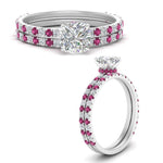 Load image into Gallery viewer, three-quarter-cushion-cut-diamond-gallery-bridal-ring-set-with-pink-sapphire-in-FD9168CUGSADRPIANGLE3-NL-WG
