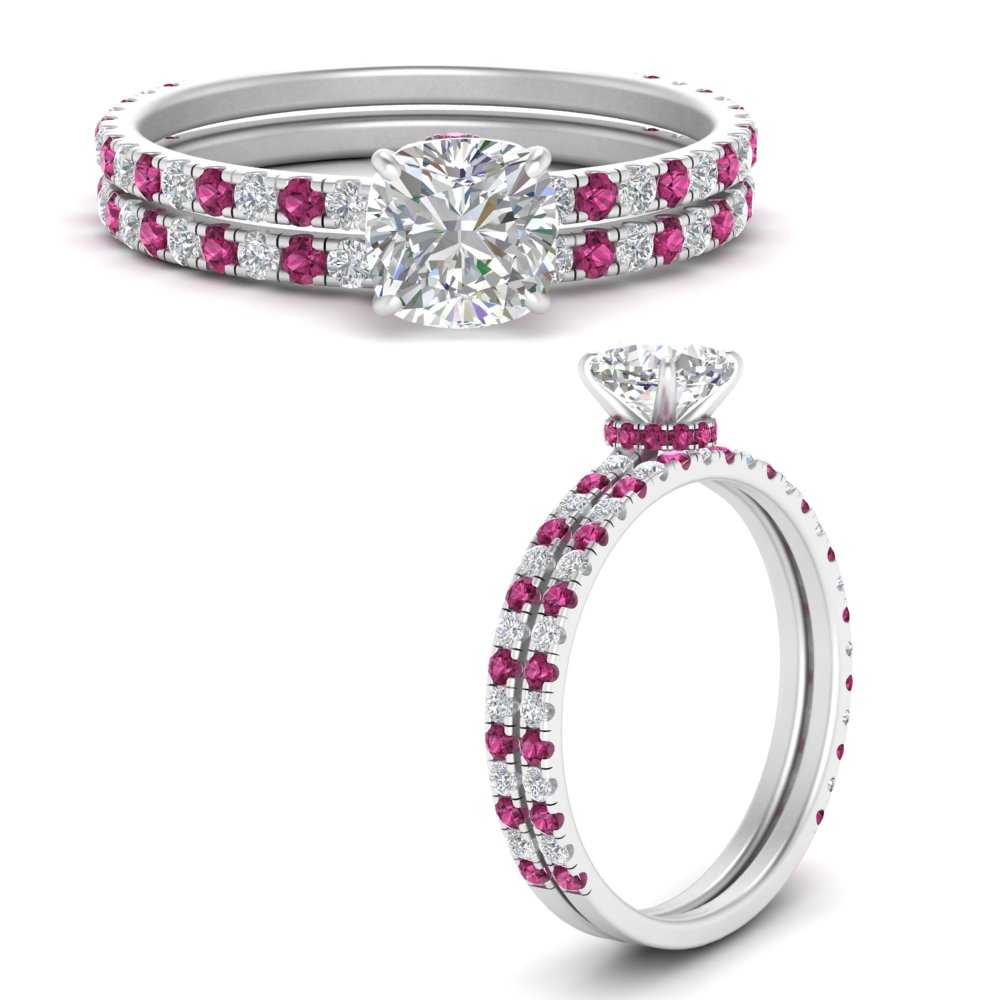 three-quarter-cushion-cut-diamond-gallery-bridal-ring-set-with-pink-sapphire-in-FD9168CUGSADRPIANGLE3-NL-WG