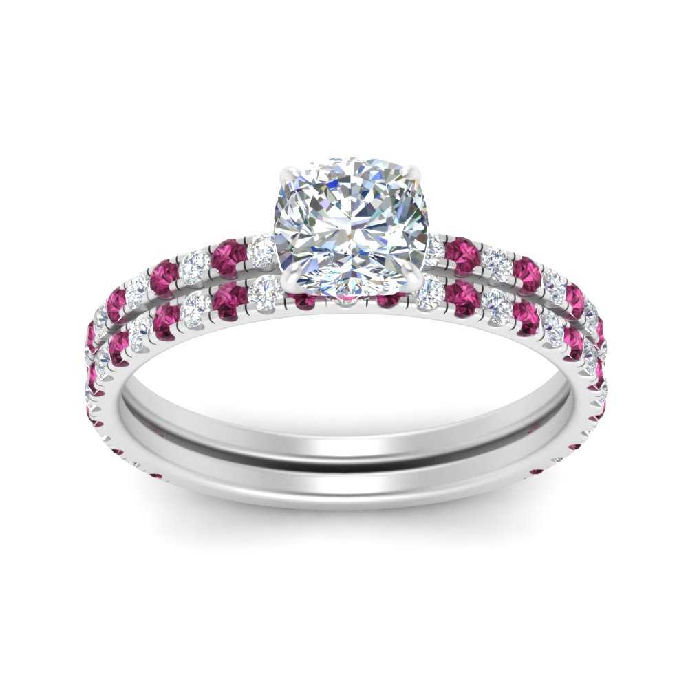 three-quarter-cushion-cut-diamond-gallery-bridal-ring-set-with-pink-sapphire-in-FD9168CUGSADRPIANGLE3-NL-WG