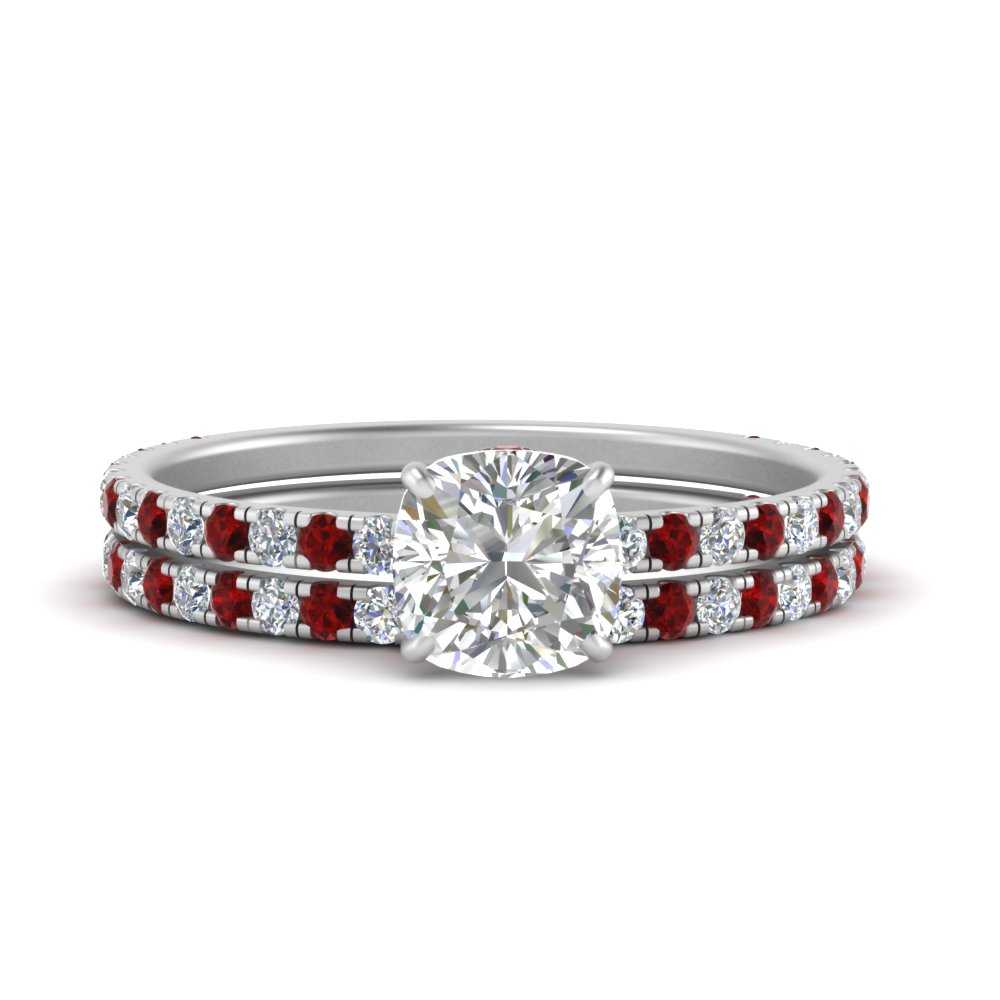 three-quarter-cushion-cut-diamond-gallery-bridal-ring-set-with-ruby-in-FD9168CUGRUDRANGLE3-NL-WG