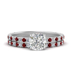 Load image into Gallery viewer, three-quarter-cushion-cut-diamond-gallery-bridal-ring-set-with-ruby-in-FD9168CUGRUDRANGLE3-NL-WG
