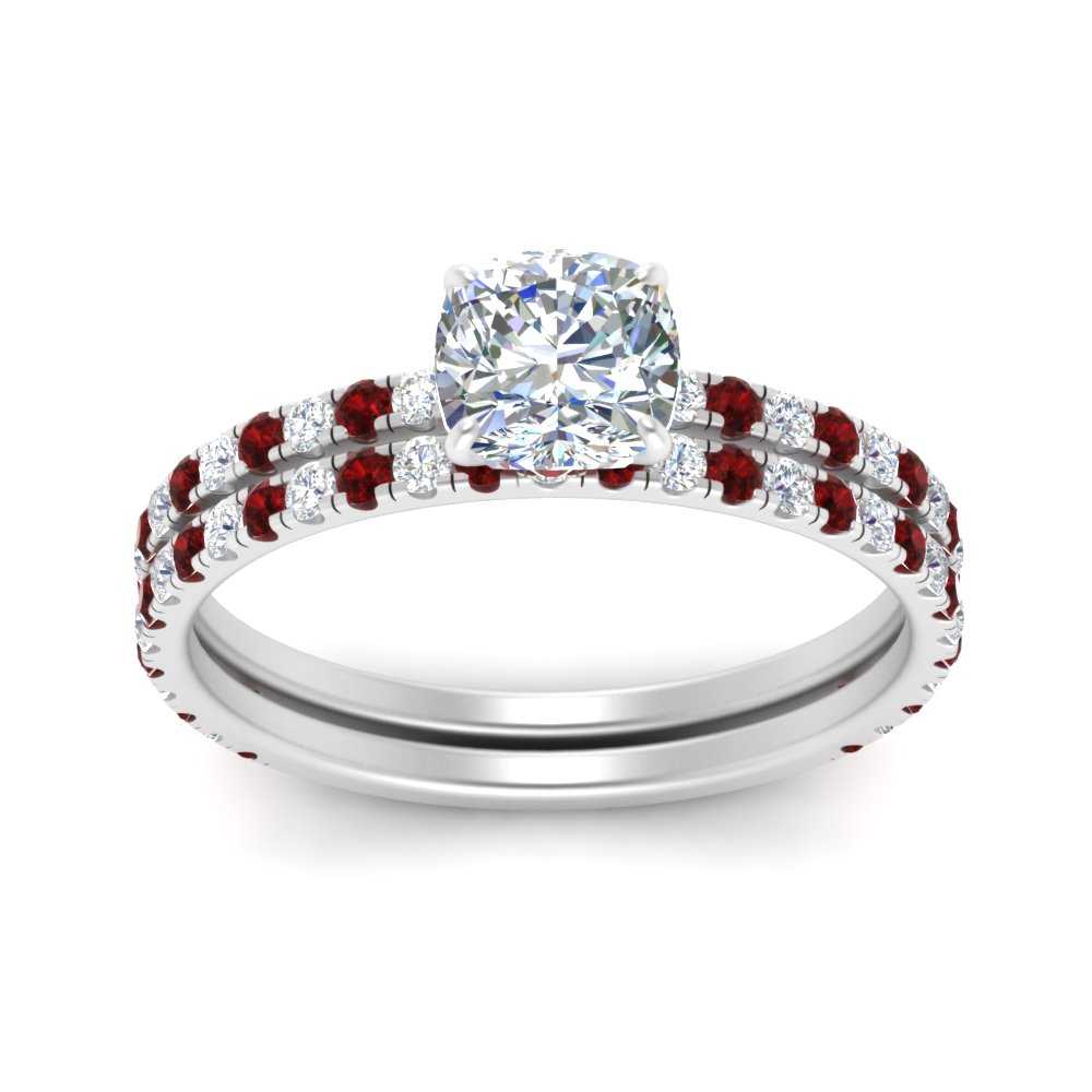 three-quarter-cushion-cut-diamond-gallery-bridal-ring-set-with-ruby-in-FD9168CUGRUDRANGLE3-NL-WG