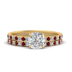 Load image into Gallery viewer, three-quarter-cushion-cut-diamond-gallery-bridal-ring-set-with-ruby-in-FD9168CUGRUDRANGLE3-NL-YG
