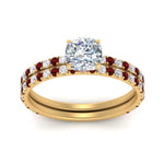Load image into Gallery viewer, three-quarter-cushion-cut-diamond-gallery-bridal-ring-set-with-ruby-in-FD9168CUGRUDRANGLE3-NL-YG